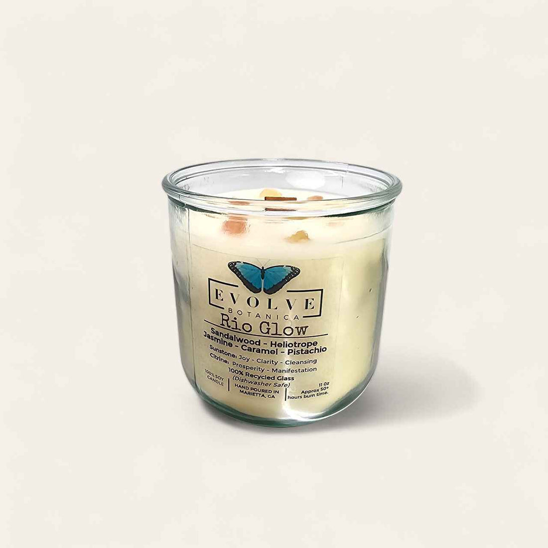 Rocks Candle - Rio Glow (Wood Wick Sunstone &amp; Citrine Gemstone Soy Candle)
