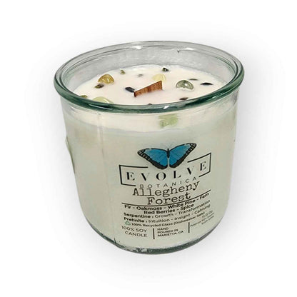 Rocks Candle - Allegheny Forest (Wood Wick Serpentine &amp; Prehnite Gemstone Soy Candle)