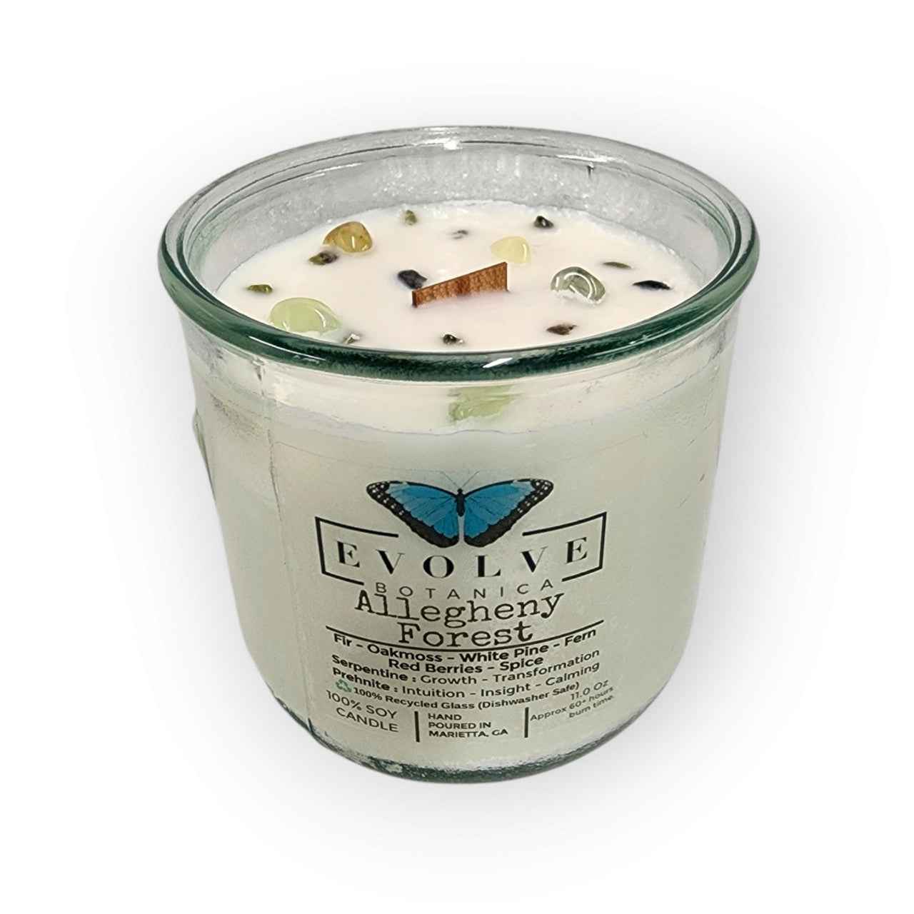 Rocks Candle - Falling Leaves (Wood Wick, Peridot, Red Jasper, &amp; Yellow Aventurine Gemstone Soy Candle)