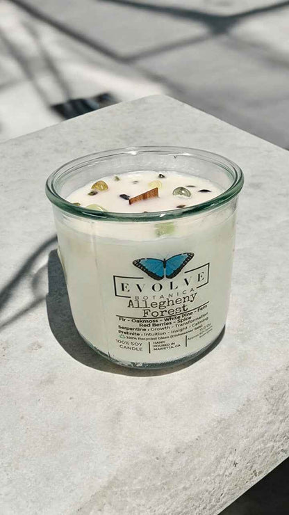 Rocks Candle - Allegheny Forest (Wood Wick Serpentine &amp; Prehnite Gemstone Soy Candle)