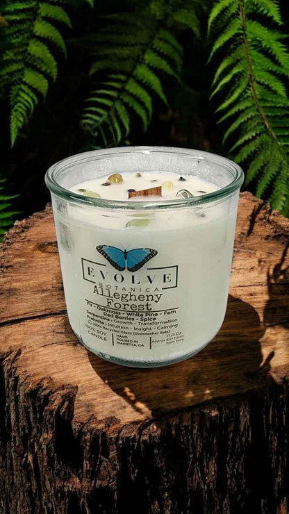 Rocks Candle - Allegheny Forest (Wood Wick Serpentine &amp; Prehnite Gemstone Soy Candle)