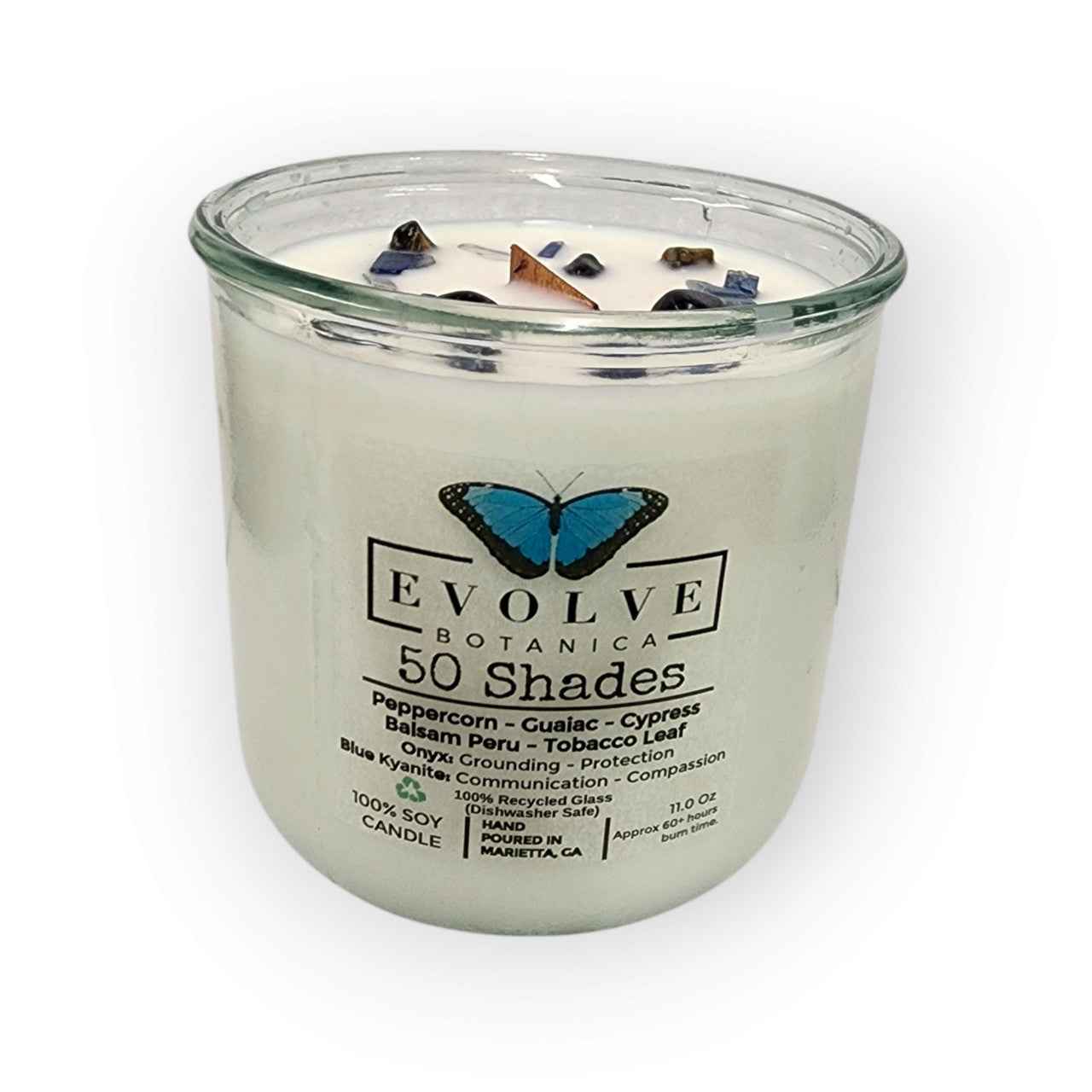 Rocks Candle – 50 Shades (Wood Wick, Onyx &amp; Blue Kyanite, Soy Candle)