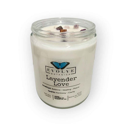 Classic 9oz Jam Jar Crystal Soy Candle - Lavender Love (Amethyst &amp; Quartz)
