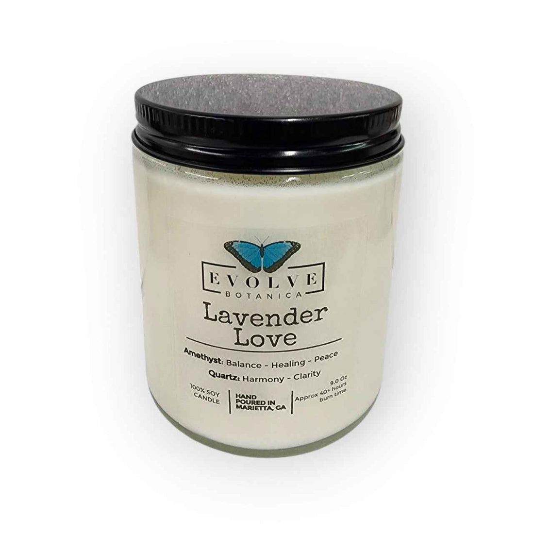 Classic 9oz Jam Jar Crystal Soy Candle - Lavender Love (Amethyst &amp; Quartz)