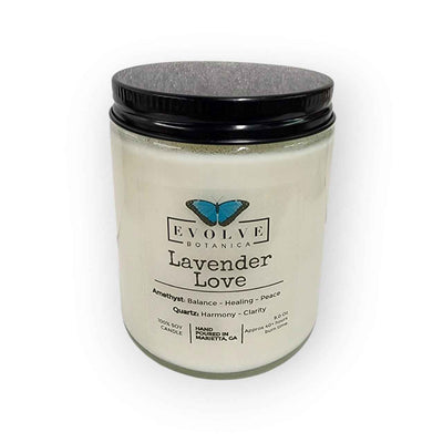 Classic 9oz Jam Jar Crystal Soy Candle - Lavender Love (Amethyst & Quartz)