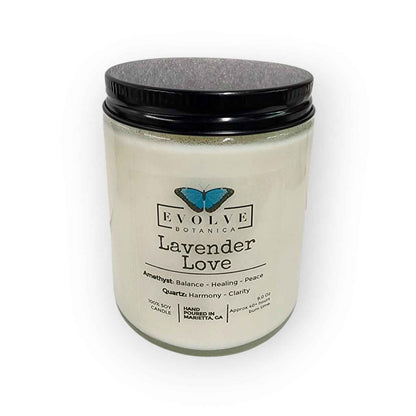 Classic 9oz Jam Jar Crystal Soy Candle - Lavender Love (Amethyst &amp; Quartz)