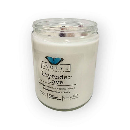 Classic 9oz Jam Jar Crystal Soy Candle - Lavender Love (Amethyst &amp; Quartz)