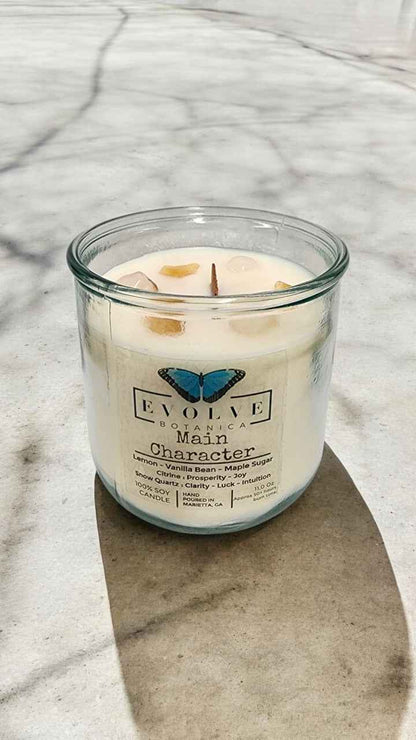 Rocks Candle - Main Character (Wood Wick Citrine &amp; Snow Quartz Gemstone Soy Candle)