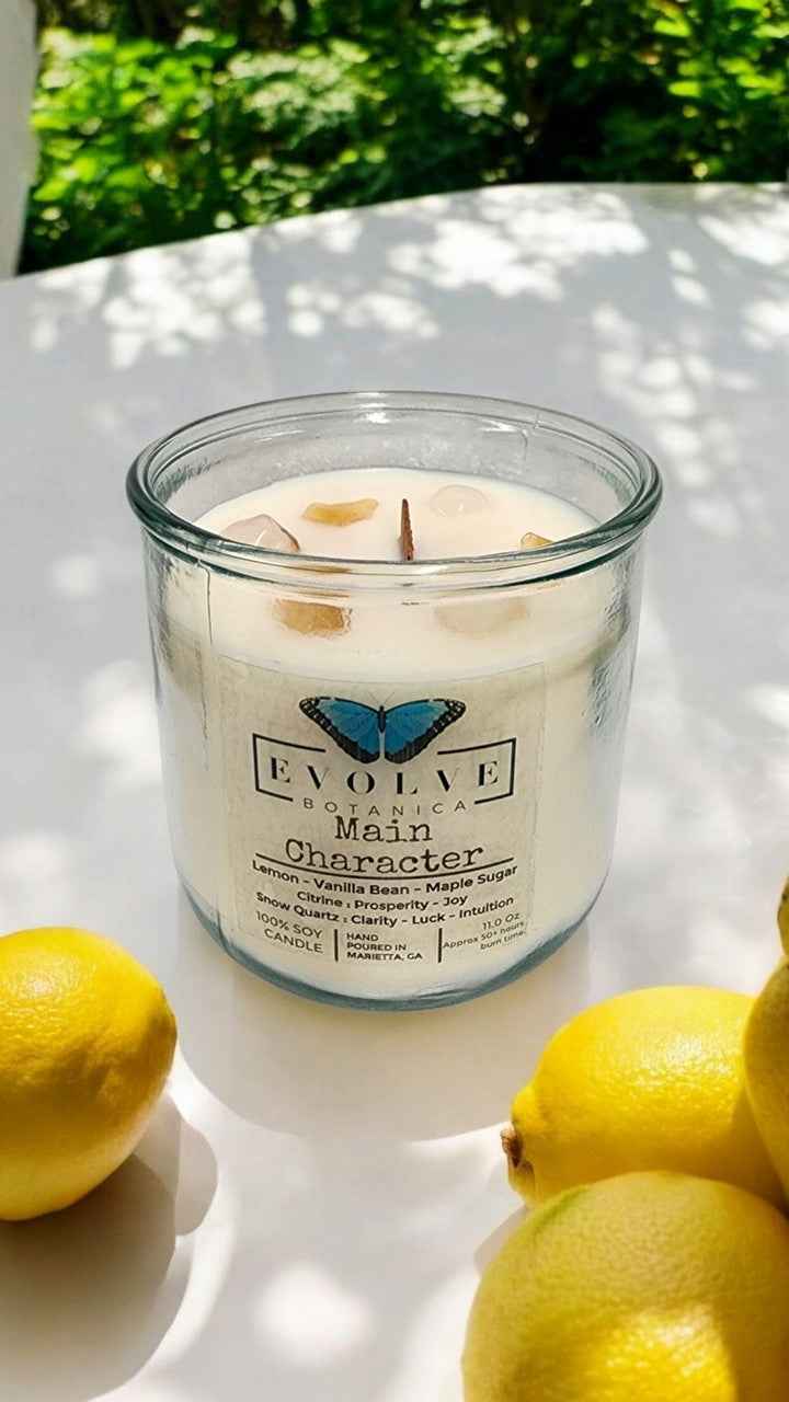 Rocks Candle - Main Character (Wood Wick Citrine &amp; Snow Quartz Gemstone Soy Candle)