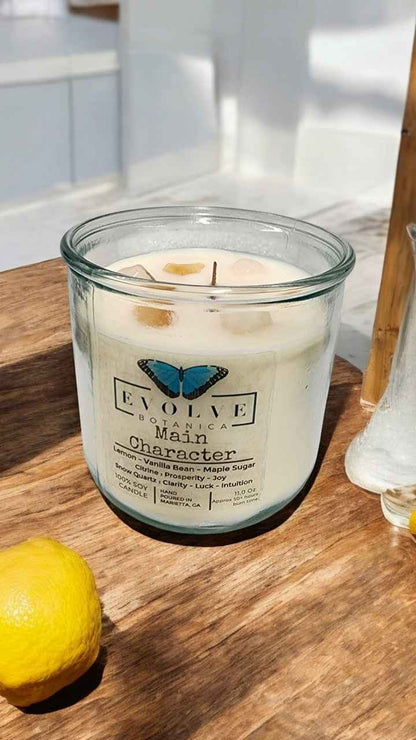 Rocks Candle - Main Character (Wood Wick Citrine &amp; Snow Quartz Gemstone Soy Candle)