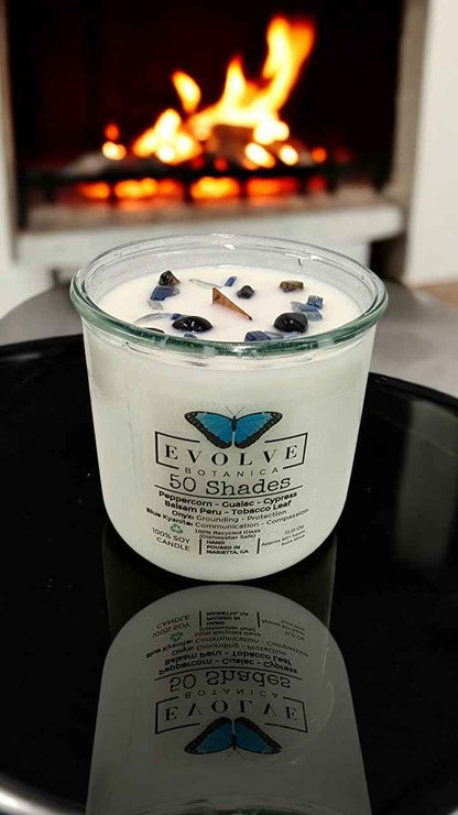 Rocks Candle – 50 Shades (Wood Wick, Onyx &amp; Blue Kyanite, Soy Candle)