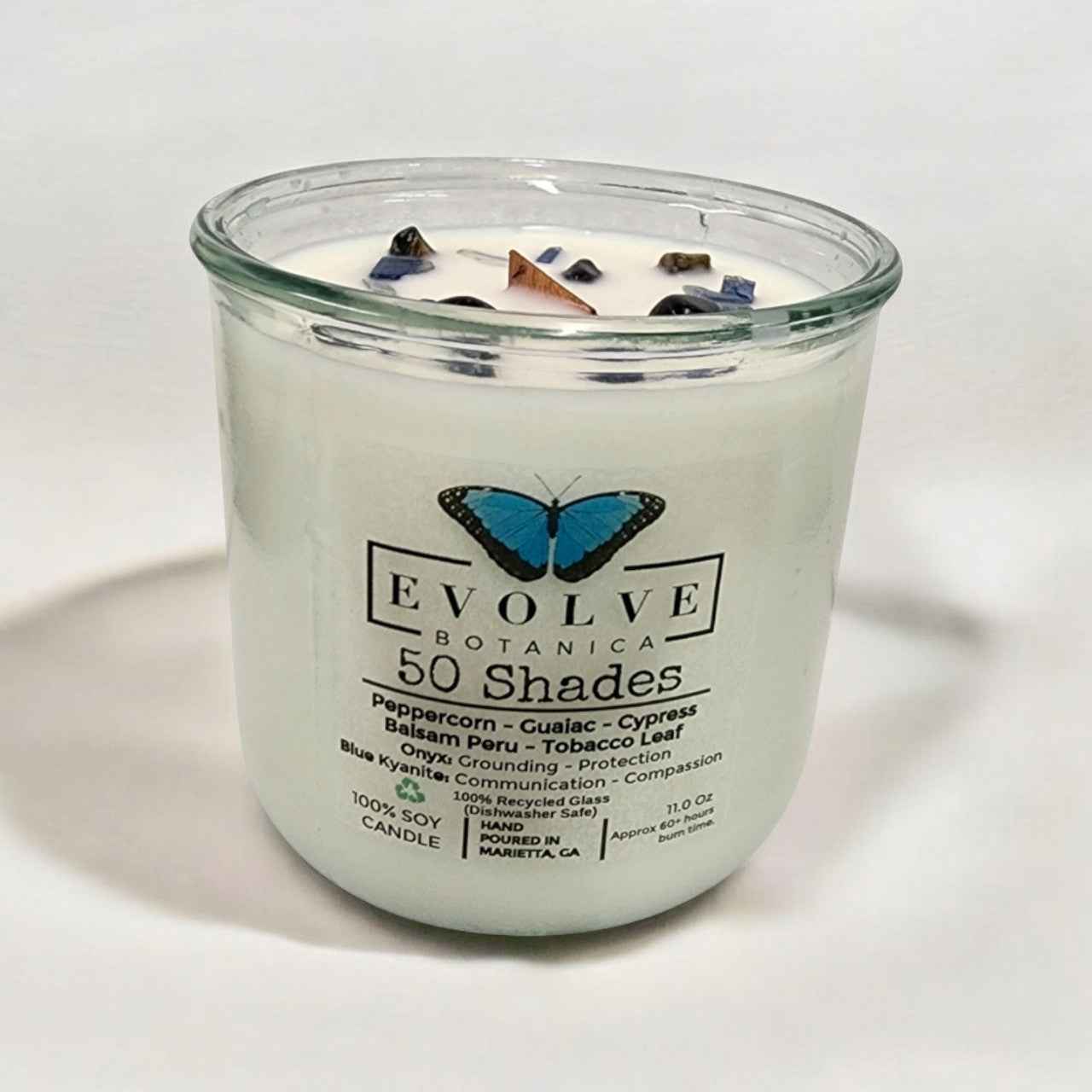 Rocks Candle – 50 Shades (Wood Wick, Onyx &amp; Blue Kyanite, Soy Candle)