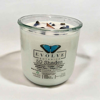 Rocks Candle – 50 Shades (Wood Wick, Onyx &amp; Blue Kyanite, Soy Candle)