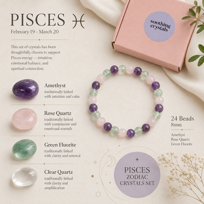 PISCES Zodiac Crystal Kit, Pisces Birthstones Tumbled Stones Set, Pisces Gifts  DestGlow