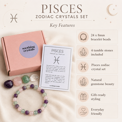 PISCES Zodiac Crystal Kit, Pisces Birthstones Tumbled Stones Set, Pisces Gifts  DestGlow
