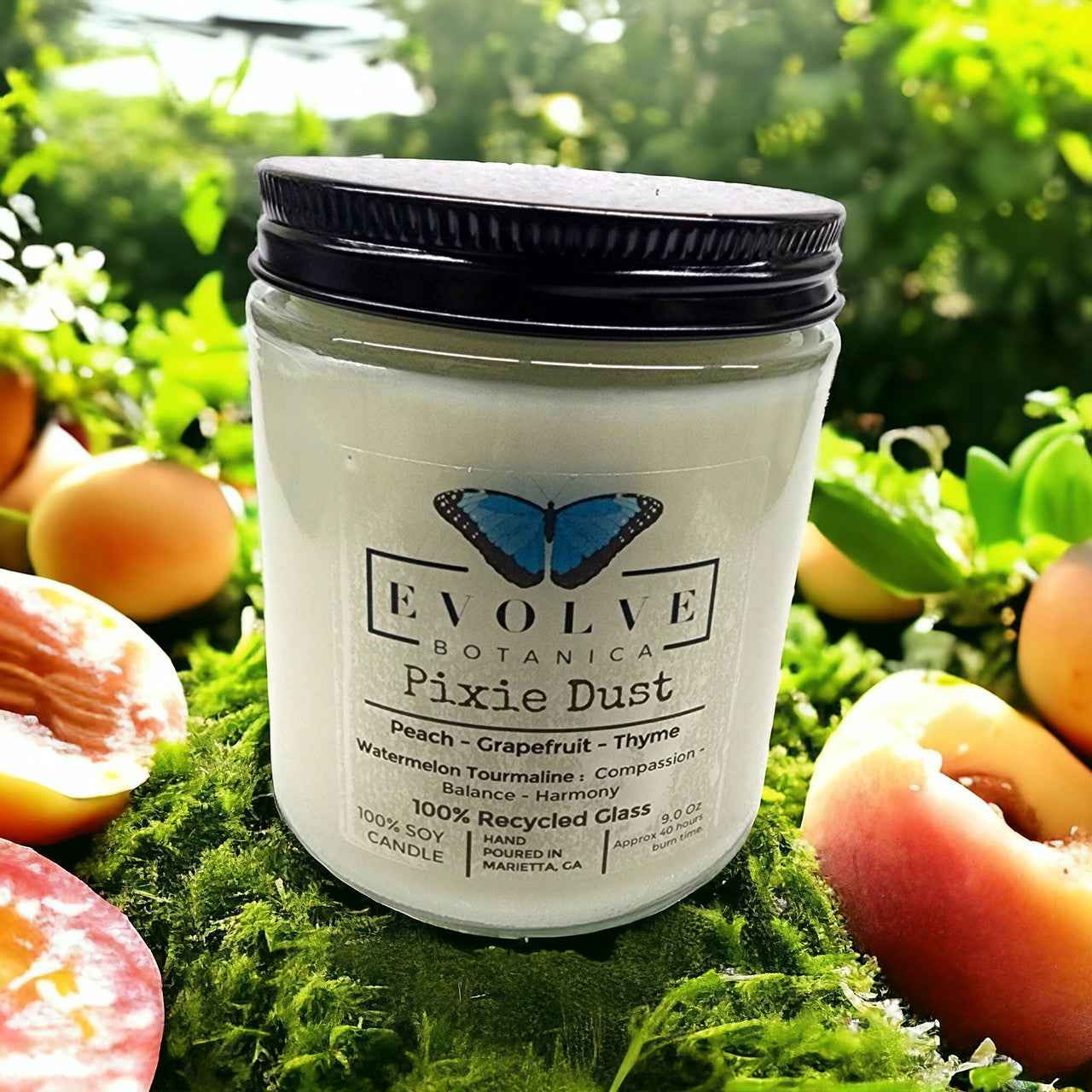 Classic 9oz Jam Jar Crystal Soy Candle - Pixie Dust (Watermelon Tourmaline)