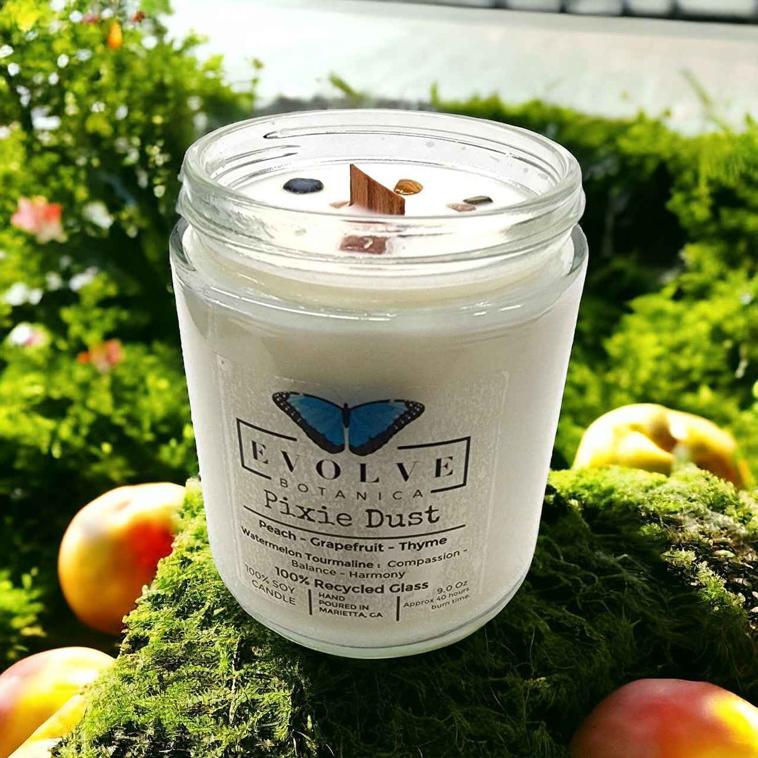 Classic 9oz Jam Jar Crystal Soy Candle - Pixie Dust (Watermelon Tourmaline)