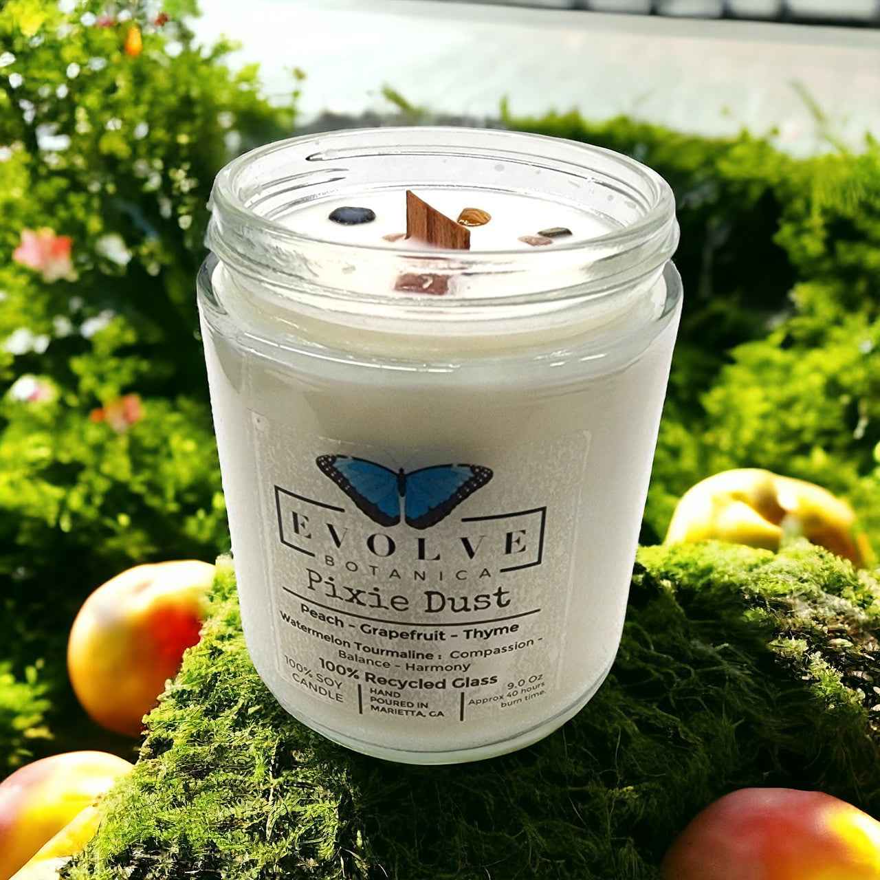 Classic 9oz Jam Jar Crystal Soy Candle - Pixie Dust (Watermelon Tourmaline)