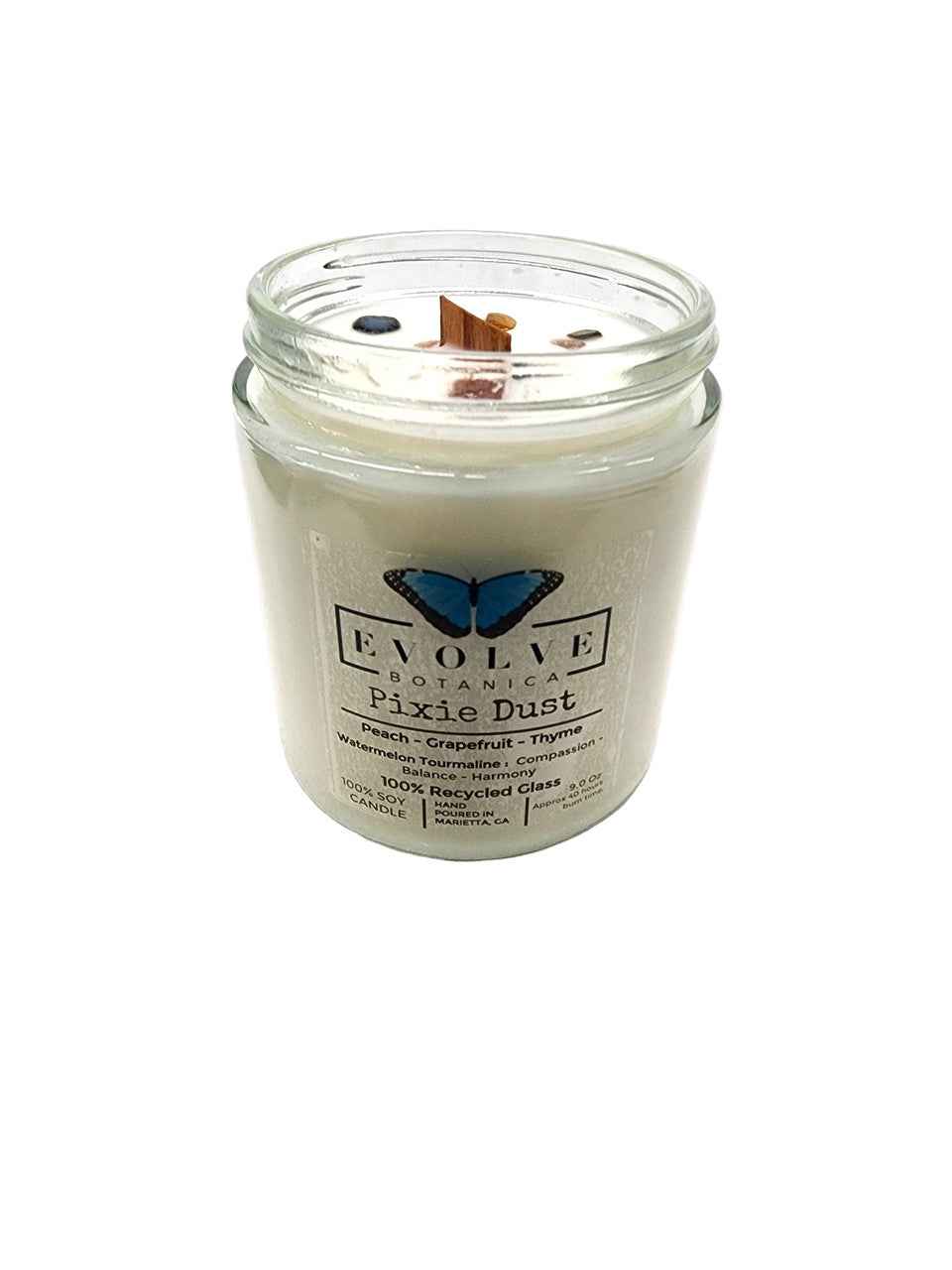 Classic 9oz Jam Jar Crystal Soy Candle - Pixie Dust (Watermelon Tourmaline)