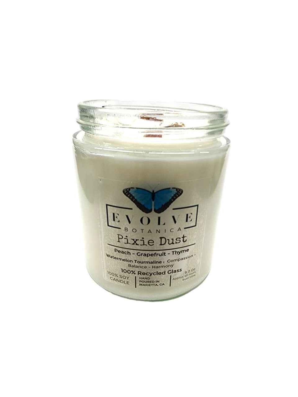 Classic 9oz Jam Jar Crystal Soy Candle - Pixie Dust (Watermelon Tourmaline)