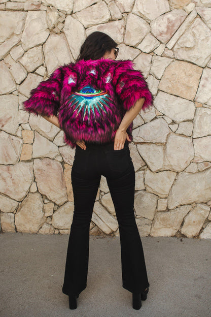 Planet Queen Faux Fur Jacket in Monster Pink by Jennafer Grace