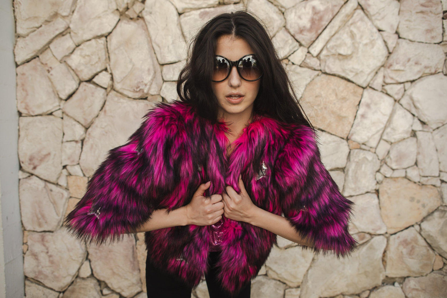 Planet Queen Faux Fur Jacket in Monster Pink by Jennafer Grace