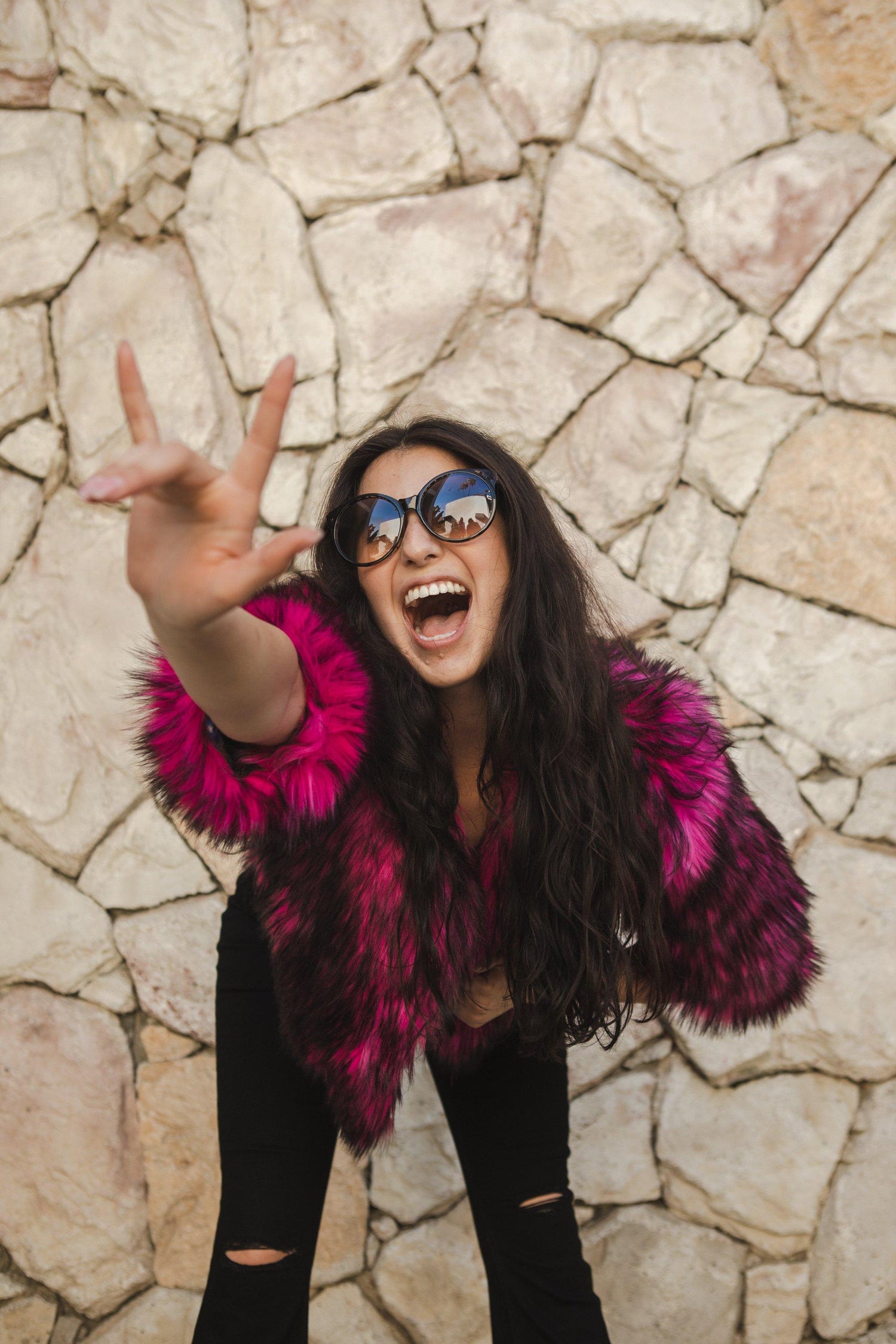 Planet Queen Faux Fur Jacket in Monster Pink by Jennafer Grace