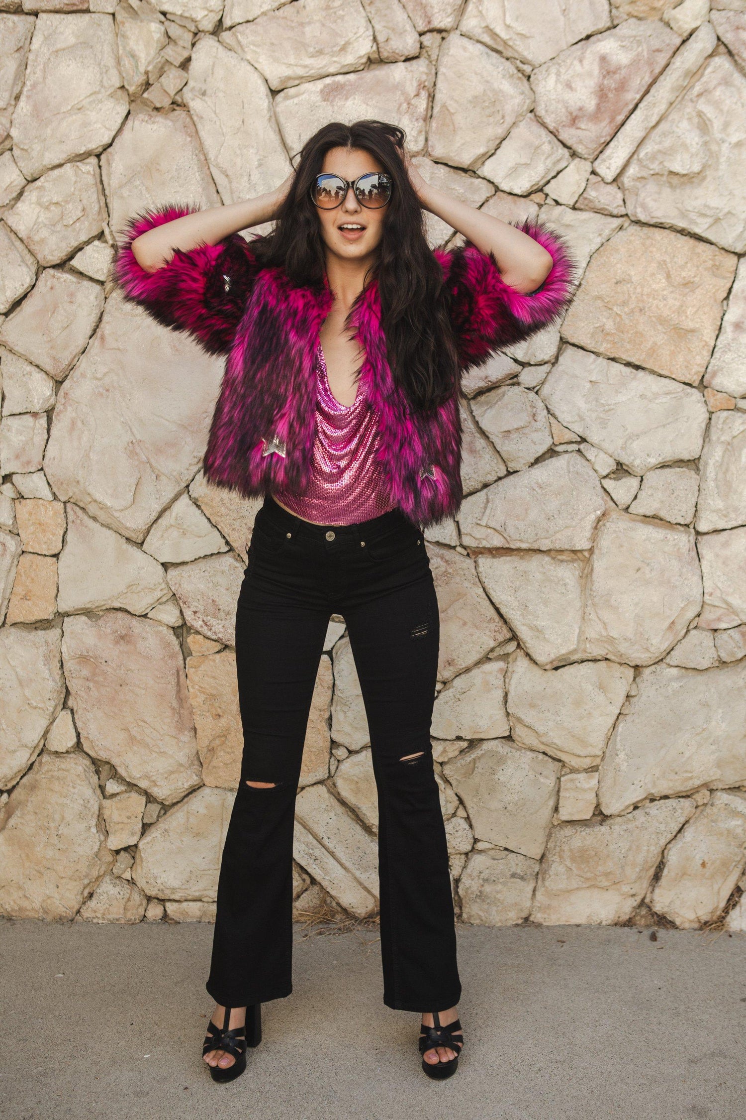 Planet Queen Faux Fur Jacket in Monster Pink by Jennafer Grace