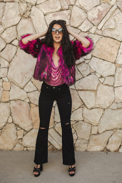 Planet Queen Faux Fur Jacket in Monster Pink by Jennafer Grace