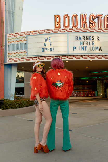 Planet Queen Orange Faux Fur Jacket by Jennafer Grace