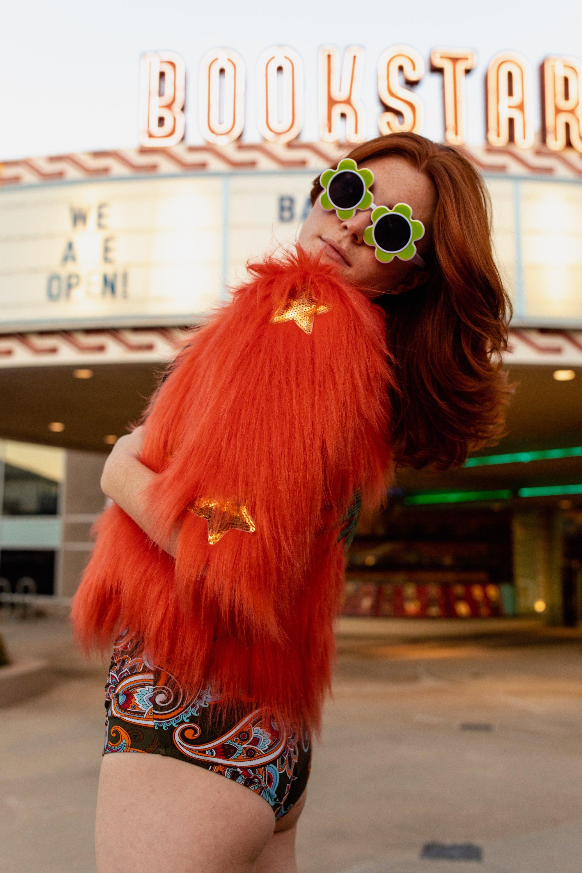 Planet Queen Orange Faux Fur Jacket by Jennafer Grace