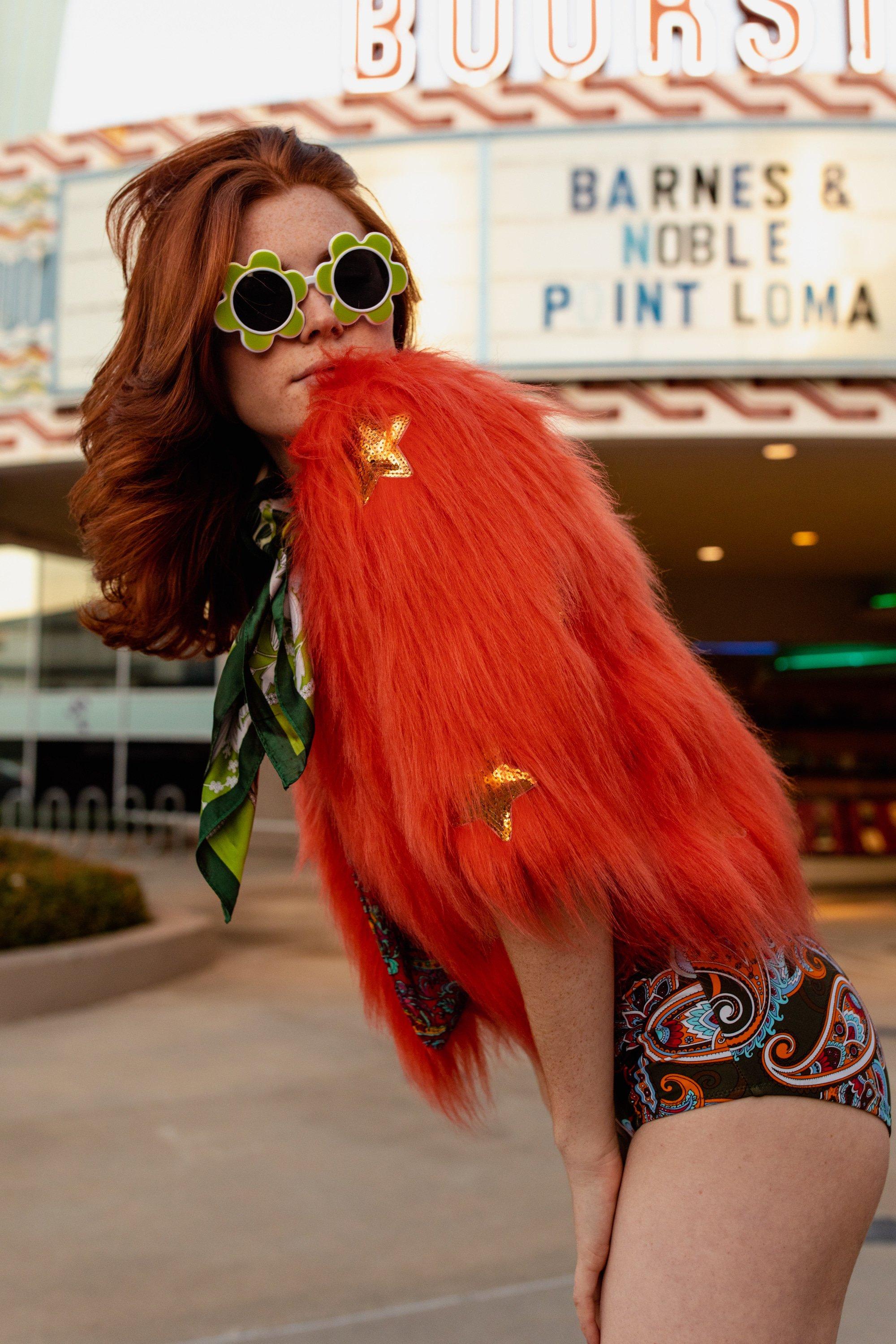 Planet Queen Orange Faux Fur Jacket by Jennafer Grace