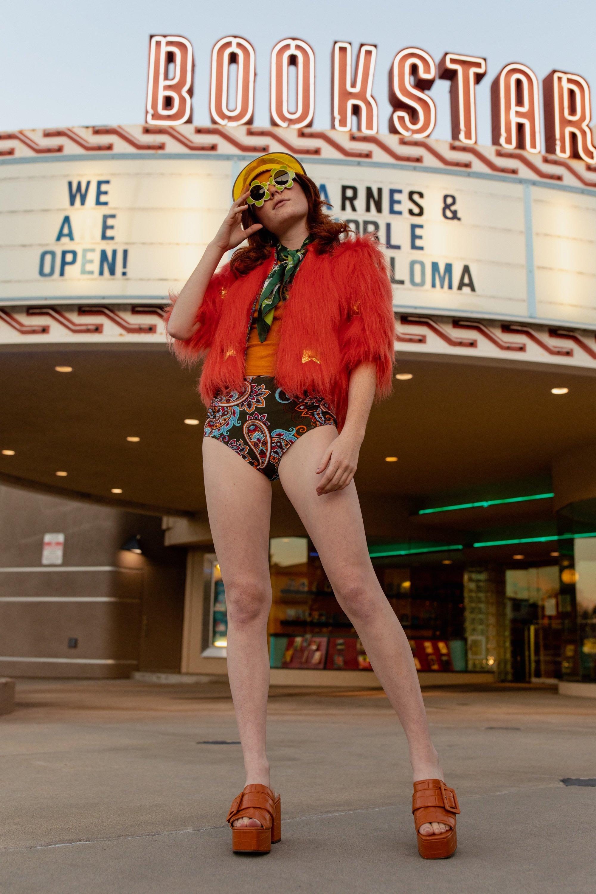 Planet Queen Orange Faux Fur Jacket by Jennafer Grace