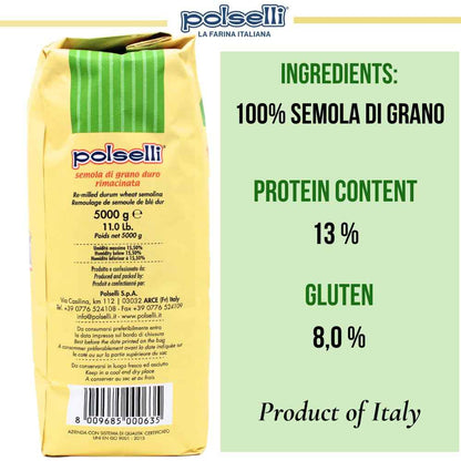 Polselli, Semola Flour, Semola Rimacinata, 11 lb ( 5 kg)
