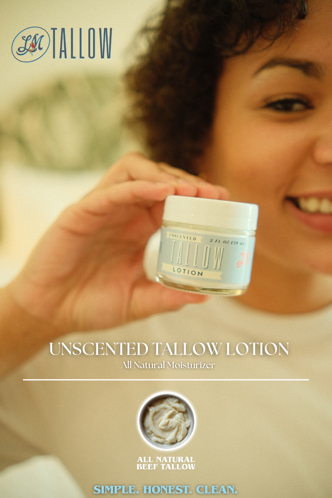 Unscented Tallow Lotion – Pure, Preservative-Free One Ingredient Moisturizer by Lady May Tallow