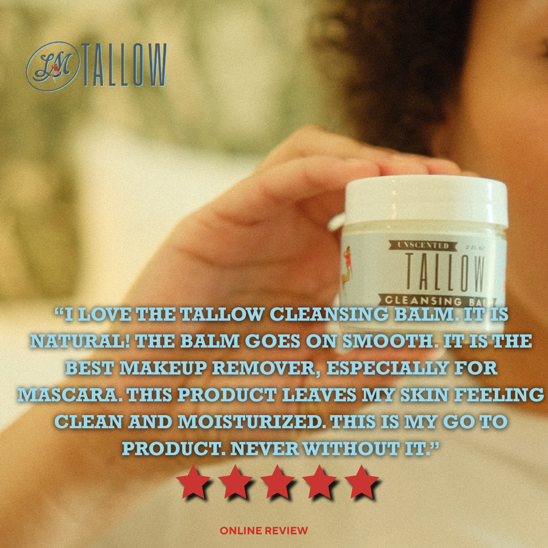 Unscented Tallow Cleansing Balm | Natural Makeup Remover &amp; Deep Moisturizing Cleanser | Grass-Fed Beef Tallow with Castor Oil