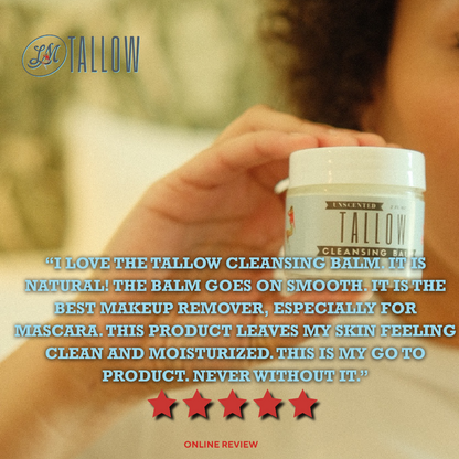 Unscented Tallow Cleansing Balm | Natural Makeup Remover &amp; Deep Moisturizing Cleanser | Grass-Fed Beef Tallow with Castor Oil