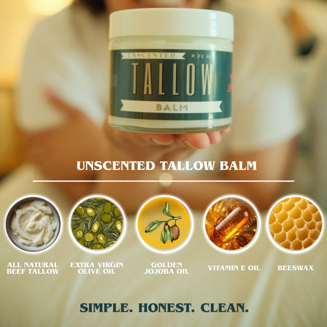 Unscented Tallow Balm | Natural Beef Tallow Vitamin E, Jojoba Moisturizer for Face &amp; Body |Clean, Preservative-Free Skincare by Lady May