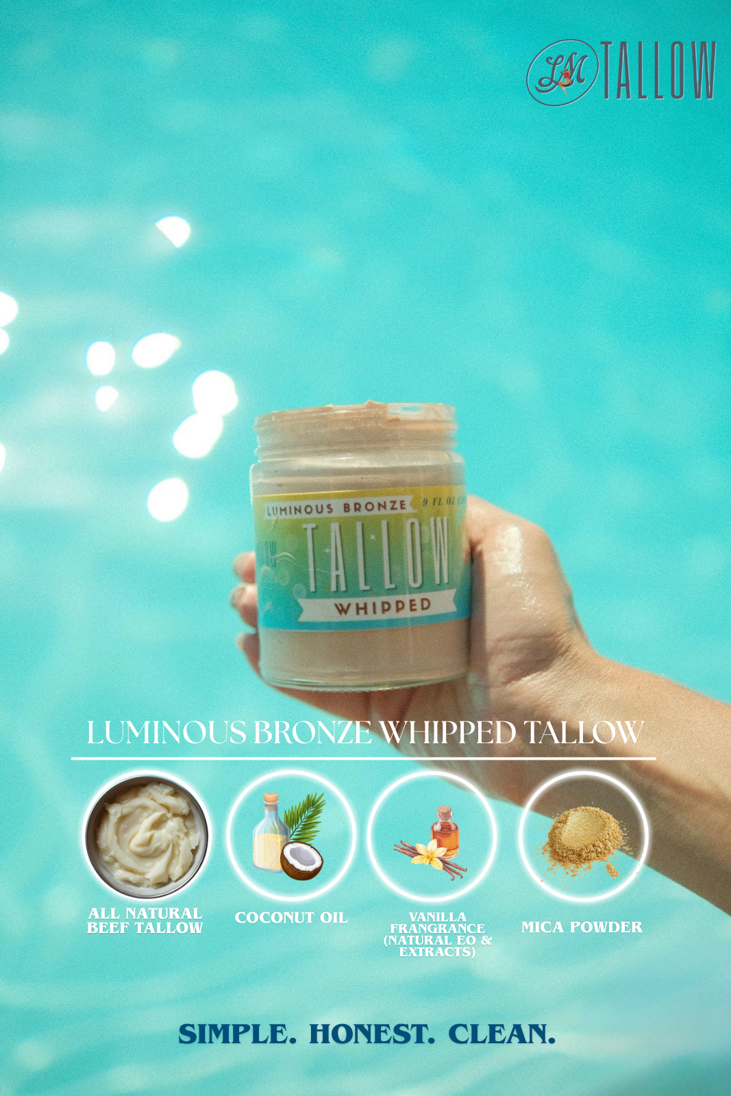 Luminous Bronze Whipped Tallow Moisturizer - Natural Bronzing Body Butter with Mica by Lady May Tallow