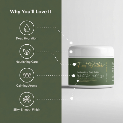 White Tea &amp; Sage Moisturizing Body Butter – Hydrating, Nourishing, Ultra-Soft Skin Cream