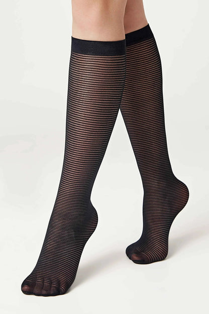 Fantasy Knee Highs Conte Lines - Horizontal Stripes and Seam Effect