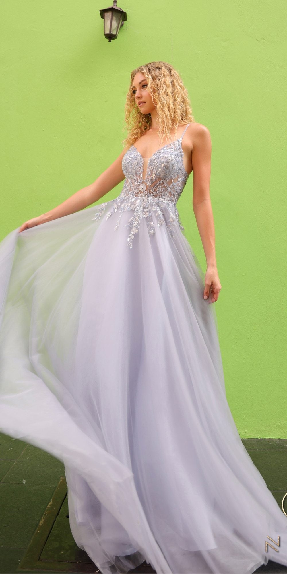 Nox Anabel Q1391 Long A-Line Sweetheart Lace Applique Tulle Gown by DiscountDressShop