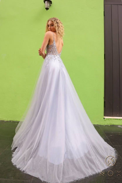 Nox Anabel Q1391 Long A-Line Sweetheart Lace Applique Tulle Gown by DiscountDressShop