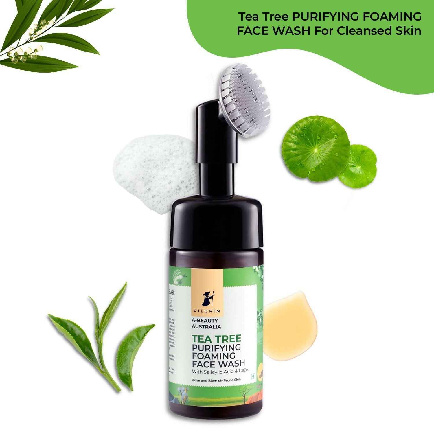 Pilgrim Australian Tea Tree &amp; 1% Salicylic Acid Foaming Face Wash with Brush For Oily Skin, Acne And Pimples