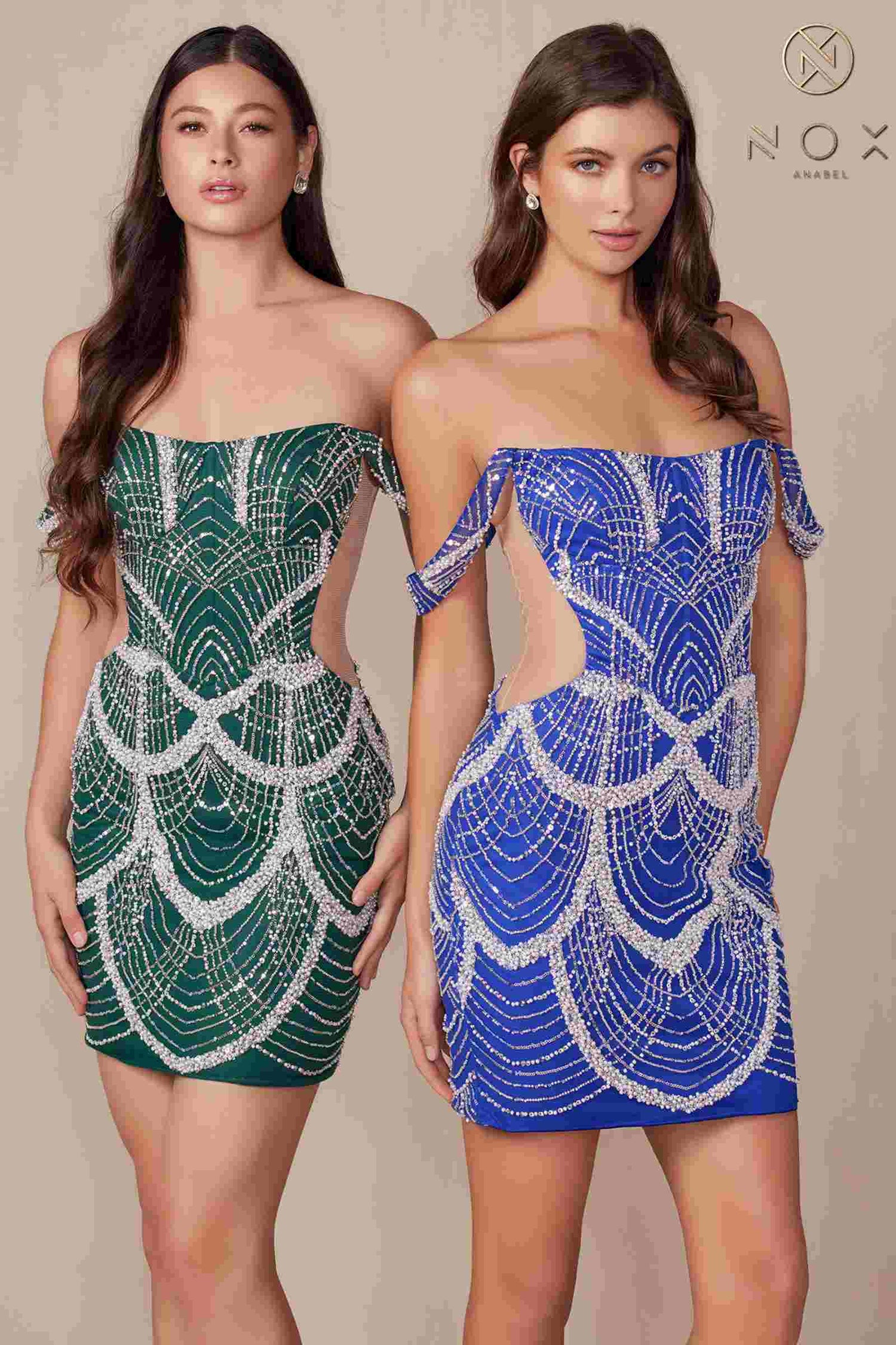 Nox Anabel Q839 Short Off the Shoulder Beaded Cocktail Dress by DiscountDressShop
