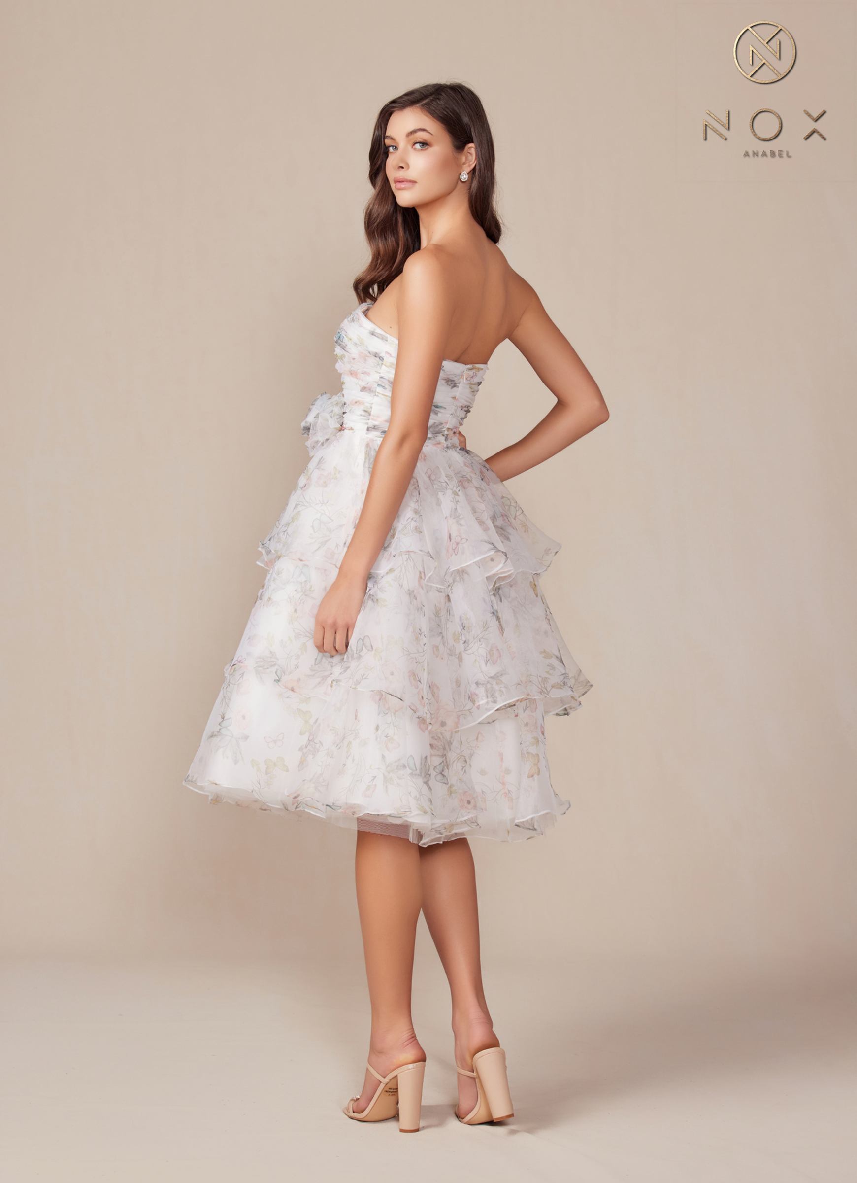 Nox Anabel Q842 Floral Print A-Line Tea Length Dress by DiscountDressShop