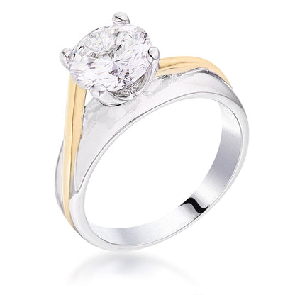 Avera Two-Tone Finish Solitaire Engagement Ring Size 5 Silver