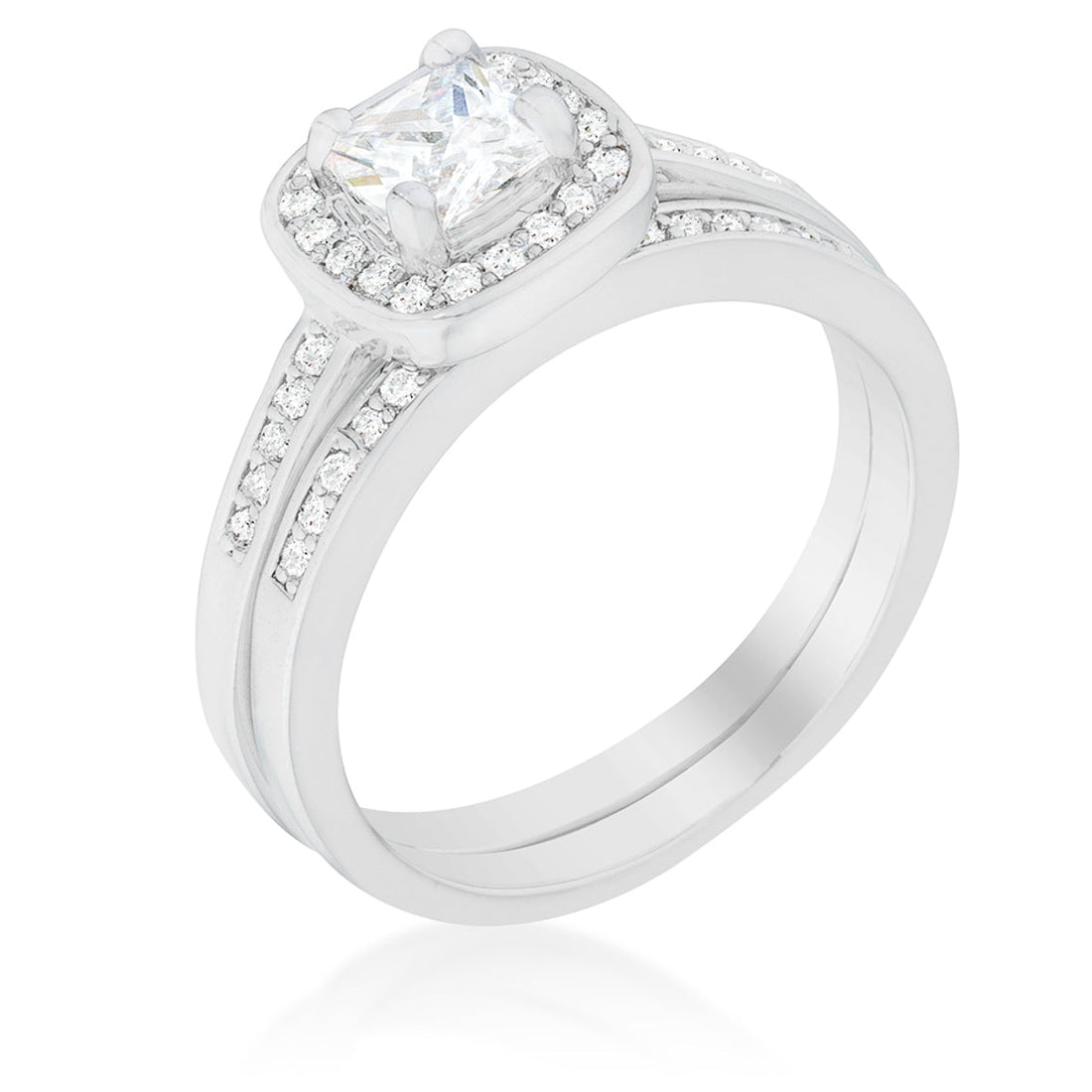 Pave Cushion Wedding Ring Set 