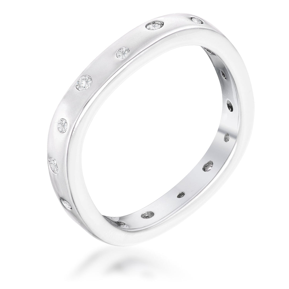 .23Ct Plated Cz Speckled Square Shaped Stackable Band 