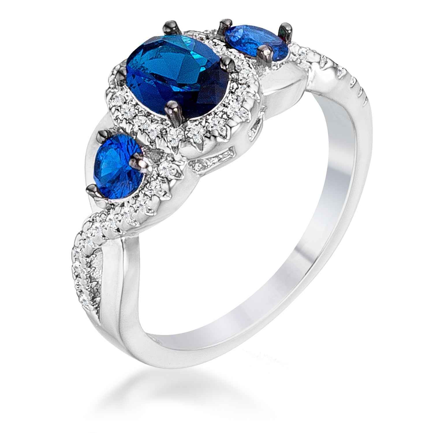1.43Ct &amp; Hematite Plated Mystic &amp; CZ Three Stone Twisted Shank Ring